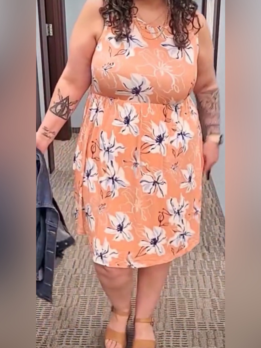 Maurices 24/7 Danica Floral Pocket Mini Dress 3X Plus Size Coral White Blue NWT